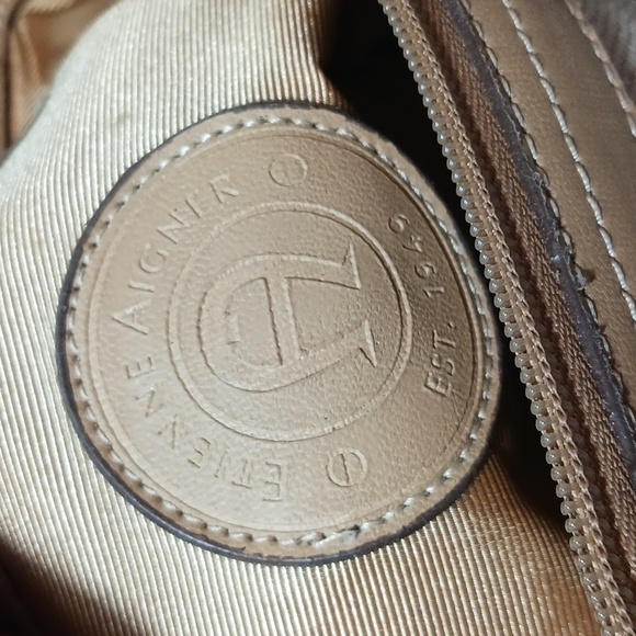 Etienne Aigner  Double Handle Jute Satchel shoulder bag in cream and tan - Picture 9 of 10